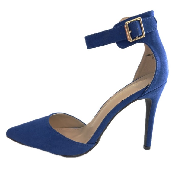 Dream Pairs NIB NWT Oppointed Ankle Cobalt Blue Suede Ankle Strap Heels Sz 9 - Picture 1 of 12